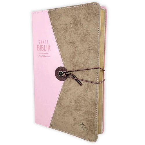 Biblia RVR 1960, Tamaño Manual, cierre elástico, imitación piel rosa/café