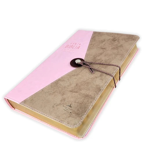 Biblia RVR 1960, Tamaño Manual, cierre elástico, imitación piel rosa/café