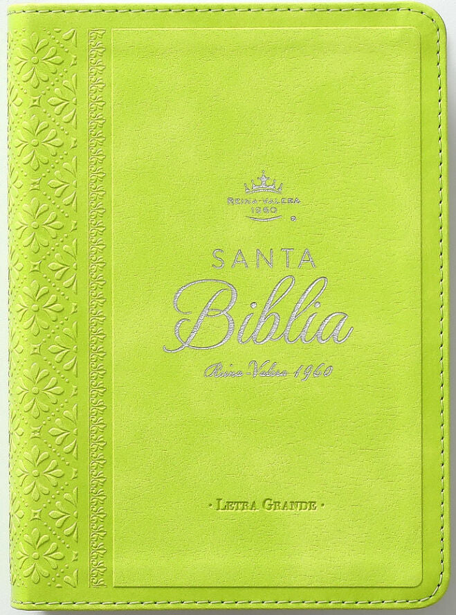 Cargue la imagen en el visor de la galería, Biblia RVR 1960, Tamaño portátil, Letra Grande, imitación piel verde lima

