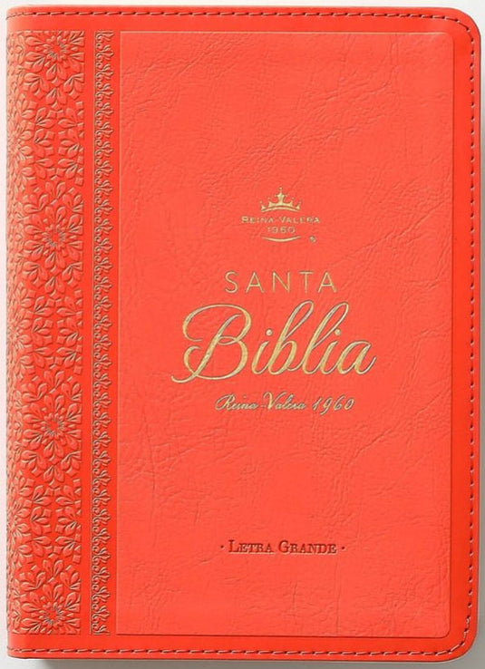 Biblia RVR 1960, Tamaño portátil, Letra Grande, imitación piel coral
