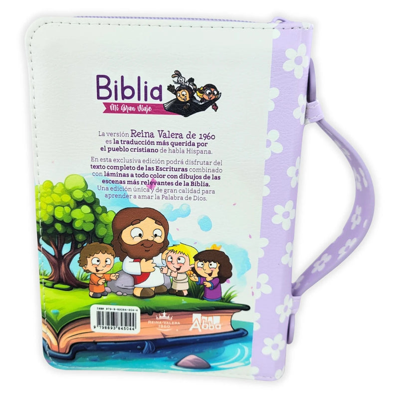 Cargue la imagen en el visor de la galería, Biblia Mi Gran Viaje RVV 1960, Cierre zíper, imitación piel lila con asa
