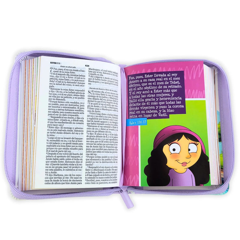 Cargue la imagen en el visor de la galería, Biblia Mi Gran Viaje RVV 1960, Cierre zíper, imitación piel lila con asa
