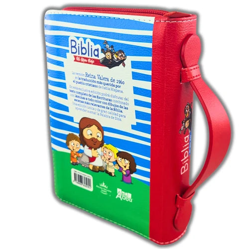 Biblia Mi Gran Viaje RVV 1960, Cierre zíper, imitación piel roja con asa