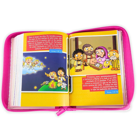 Biblia Mi Gran Viaje RVV 1960, Letra Grande, Cierre zíper, imitación piel rosa con asa