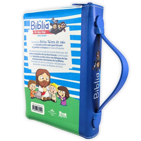 Biblia Mi Gran Viaje RVV 1960, Letra Grande, Cierre zíper, imitación piel azul con asa