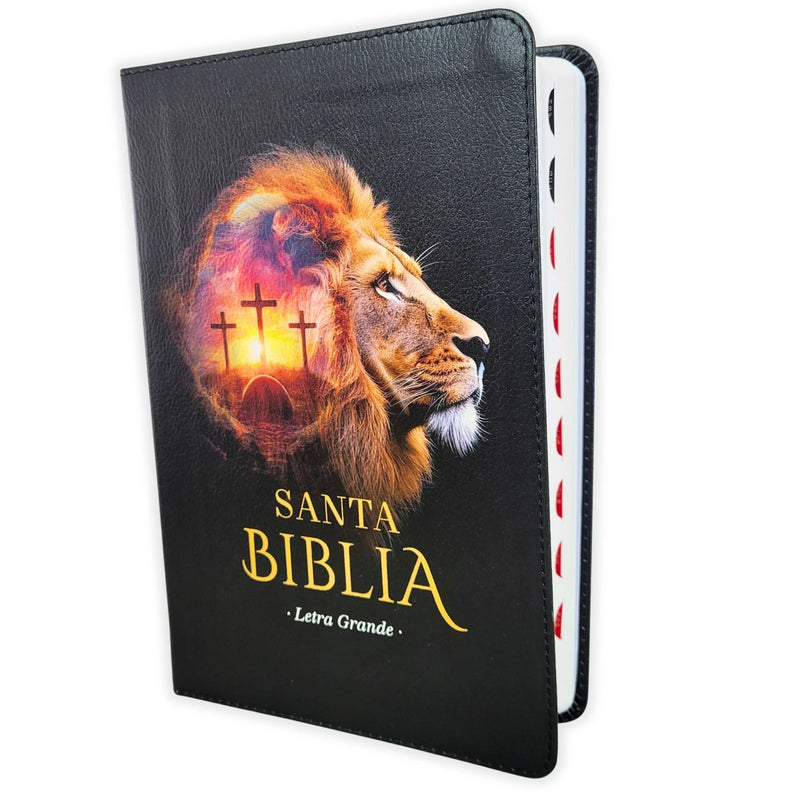 Cargue la imagen en el visor de la galería, Biblia RVR 1960, Tamaño Manual, Letra Grande, con índice, imitación piel León/cruces
