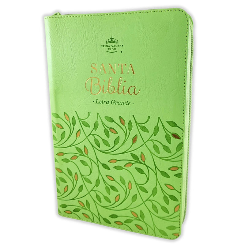 Cargue la imagen en el visor de la galería, Biblia RVR 1960, Tamaño portátil, Cierre zíper, Letra Grande, imitación piel verde olivo
