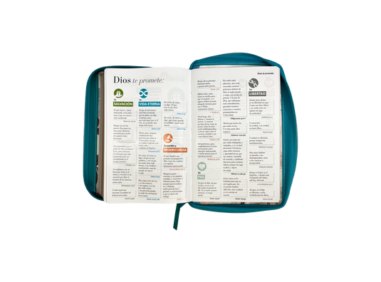 Biblia RVR 1960, Cierre zíper, Letra Gigante, imitación piel turquesa Flores
