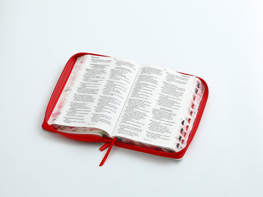 Biblia RVR 1960, Tamaño portátil, Cierre zíper, con índice, Letra Grande, imitación piel roja mariposa
