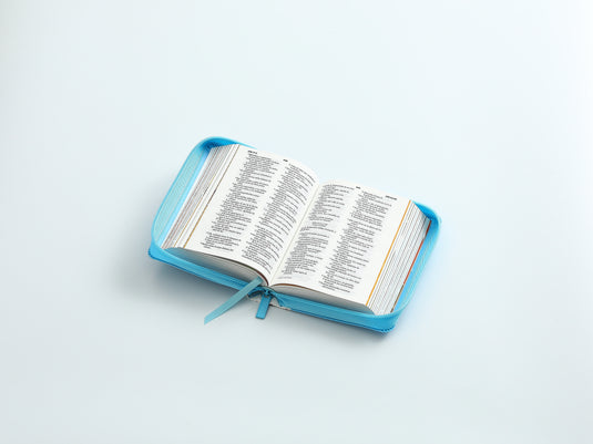 Biblia para niños de bolsillo Mi gran viaje RVR 1960, Cierre zíper, imitación piel celeste