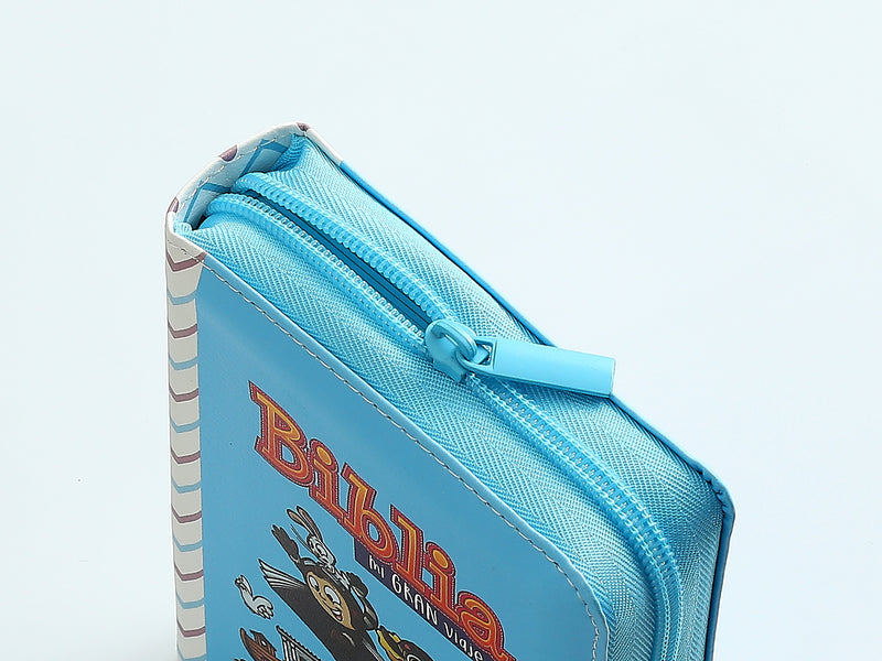 Cargue la imagen en el visor de la galería, Biblia para niños de bolsillo Mi gran viaje RVR 1960, Cierre zíper, imitación piel celeste
