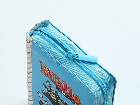 Biblia para niños de bolsillo Mi gran viaje RVR 1960, Cierre zíper, imitación piel celeste