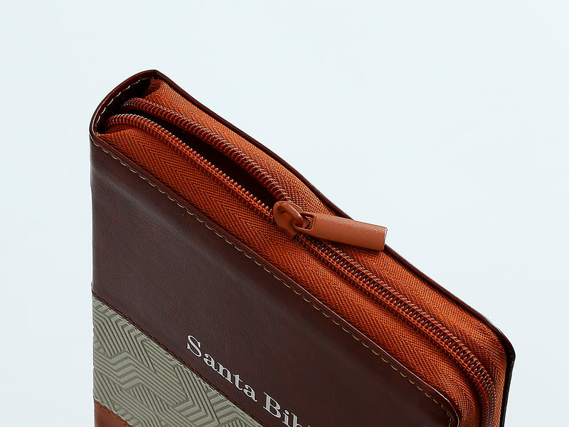 Cargue la imagen en el visor de la galería, Biblia RVR 1960, Cierre zíper, con índice, Letra Grande, imitación piel café
