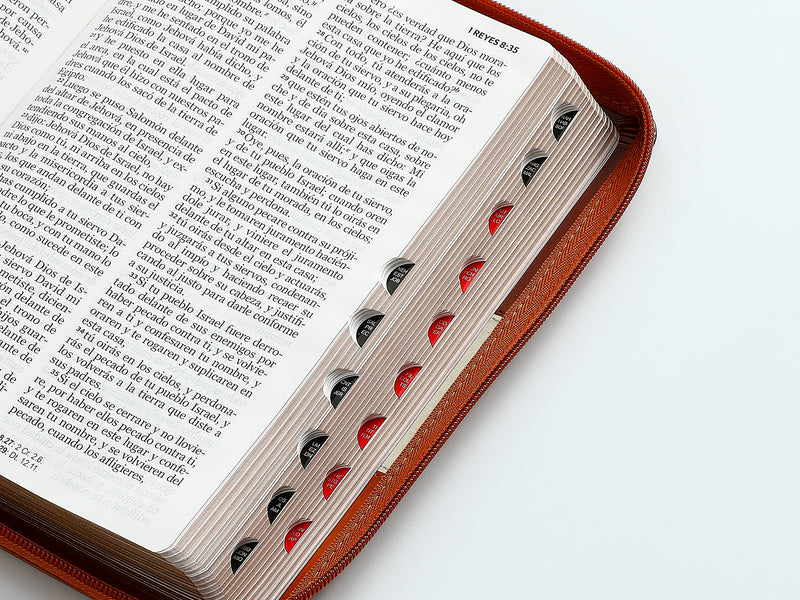 Cargue la imagen en el visor de la galería, Biblia RVR 1960, Cierre zíper, con índice, Letra Grande, imitación piel café

