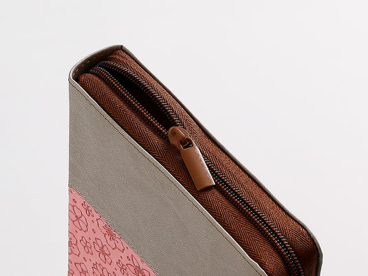 Biblia RVR 1960, Cierre zíper, con índice, Letra Grande, imitación piel gris,rosa,café