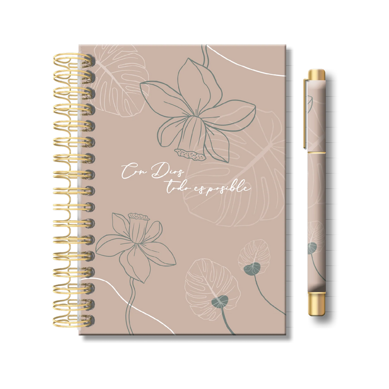 Cargue la imagen en el visor de la galería, Set de libreta con lapicero café | Con Dios todo es posible
