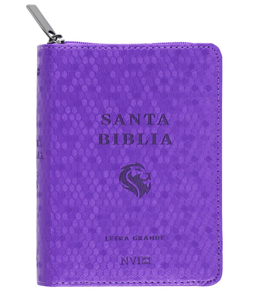 Biblia NVI Letra Grande, Tamaño Bolsillo, Cierre zíper, Panal Violeta