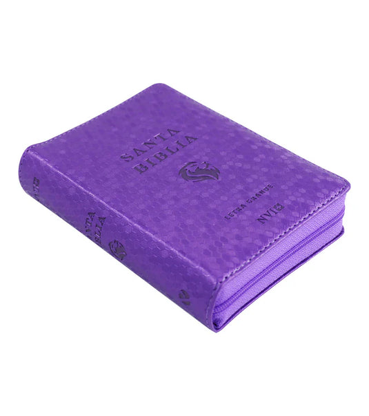 Biblia NVI Letra Grande, Tamaño Bolsillo, Cierre zíper, Panal Violeta