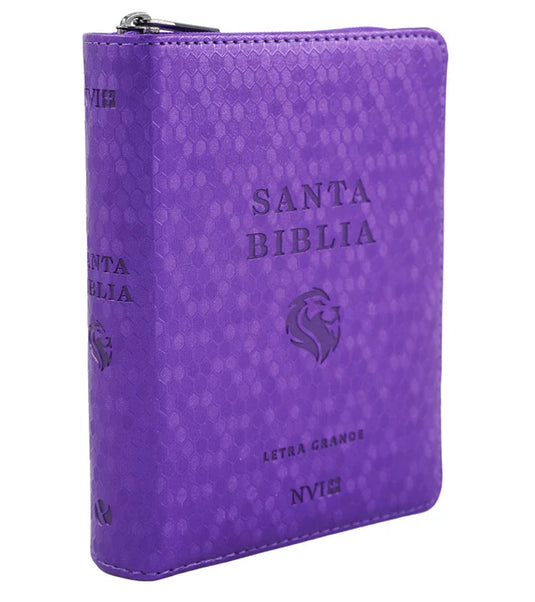 Biblia NVI Letra Grande, Tamaño Bolsillo, Cierre zíper, Panal Violeta