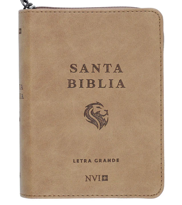 Cargue la imagen en el visor de la galería, Biblia NVI Letra Grande, Tamaño Bolsillo, Cierre zíper, Marrón claro
