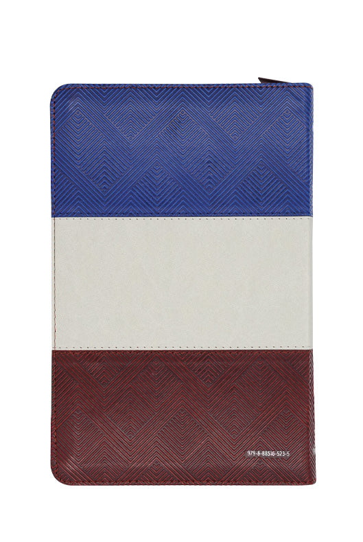 Biblia RVR 1960, Letra Grande, Cierre zíper, con índice, imitación piel azul, gris, café
