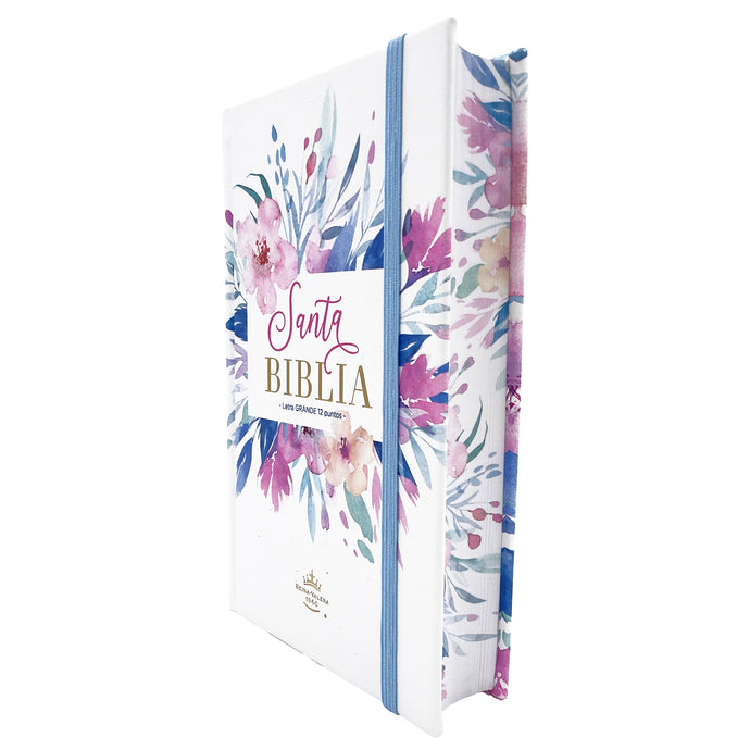 Biblia RVR 1960, Tamaño Manual, Letra Grande, tapa dura con elástico Floral