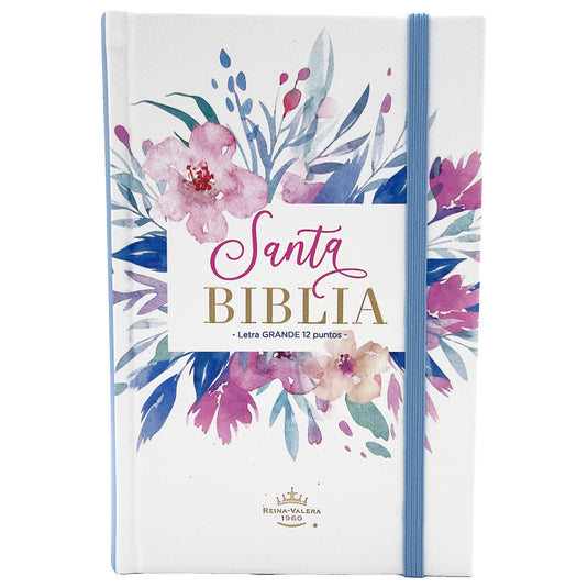 Biblia RVR 1960, Tamaño Manual, Letra Grande, tapa dura con elástico Floral