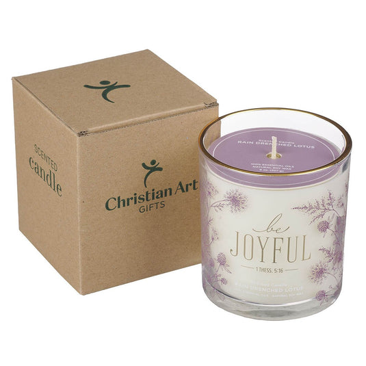 Vela aromática en vaso de vidrio "Always Be Joyful" – 1 Tesalonicenses 5:16-18