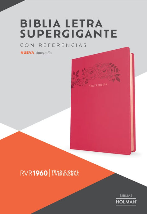 Biblia RVR 1960, Letra Súper Gigante, símil piel fucsia floral