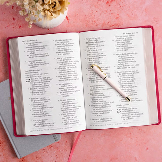 Biblia RVR 1960, Letra Súper Gigante, símil piel fucsia floral