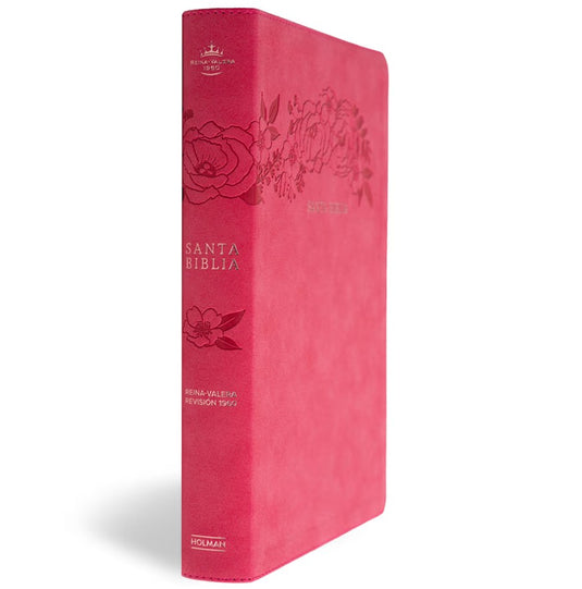 Biblia RVR 1960, Letra Súper Gigante, símil piel fucsia floral