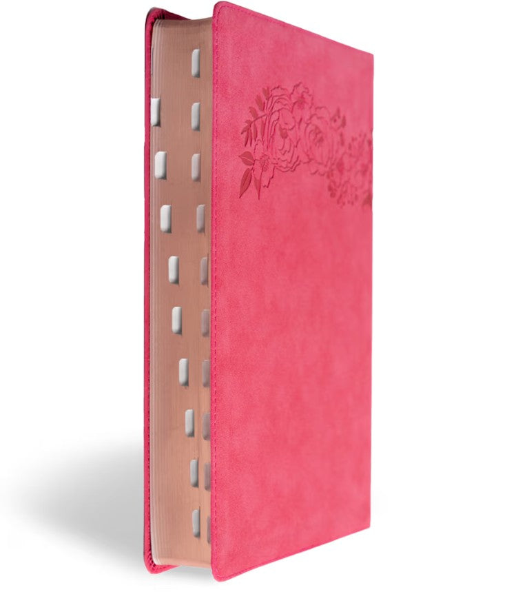 Cargue la imagen en el visor de la galería, Biblia RVR 1960, Letra Súper Gigante, con índice, símil piel fucsia floral
