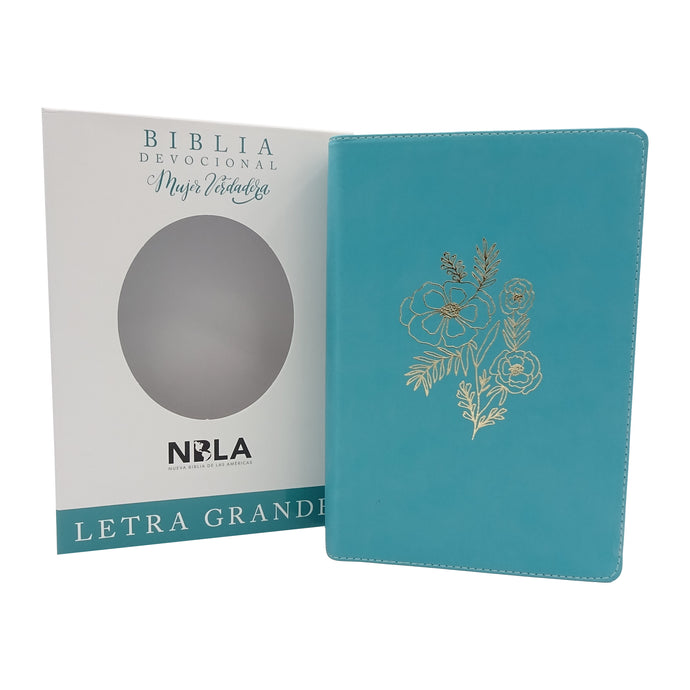 Biblia devocional Mujer Verdadera NBLA, Letra Grande,  imitación piel aqua