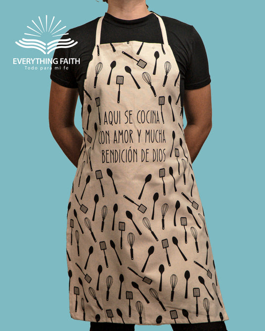 Delantal "Aquí se cocina con Amor y mucha Bendición de Dios"
