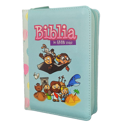 Biblia para niños de bolsillo Mi gran viaje RVR 1960, Cierre zíper, imitación piel turquesa