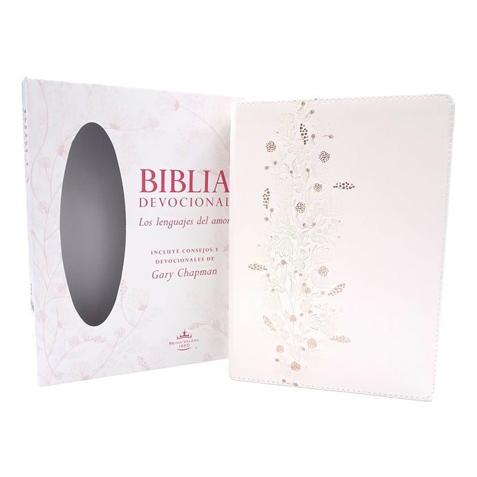 Biblia devocional los Lenguajes del Amor RVR 1960, edición blanca con oro rosa