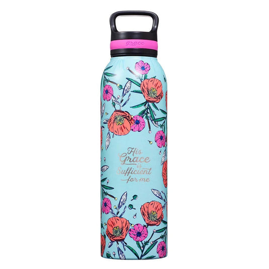 Botella de acero inoxidable "His Grace Is Sufficient" – 2 Corintios 12:9