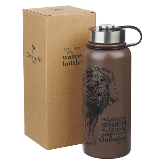 Botella de acero inoxidable "The Lord Is My Strength" – Éxodo 15:2