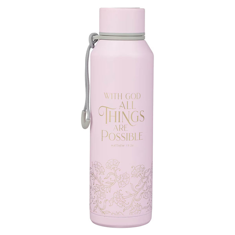 Cargue la imagen en el visor de la galería, Botella de acero Inoxidable "With God All Things Are Possible" – Mateo 19:26

