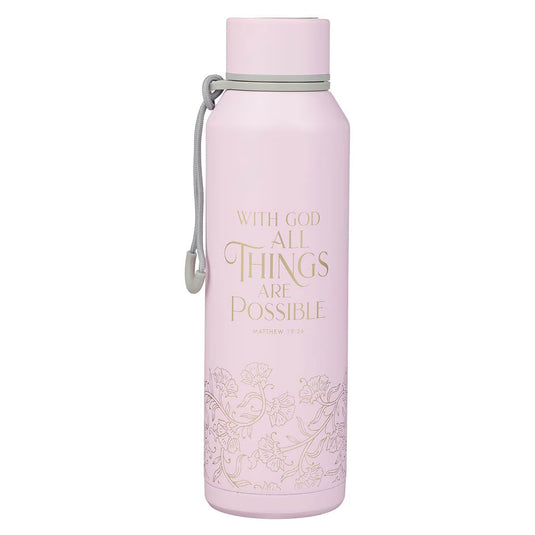 Botella de acero Inoxidable "With God All Things Are Possible" – Mateo 19:26
