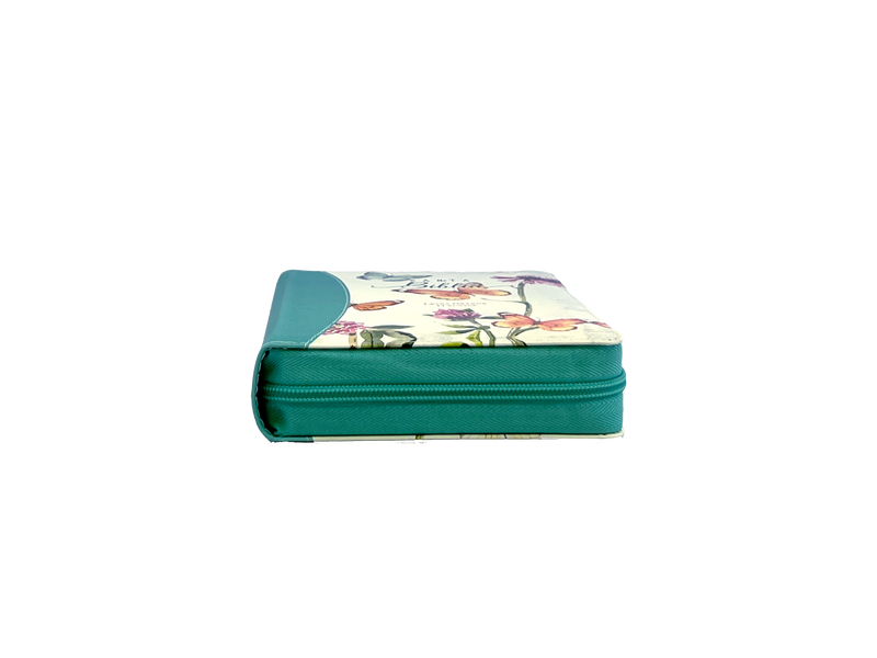 Cargue la imagen en el visor de la galería, Biblia RVR 1960, Tamaño portátil, Cierre zíper, con índice, Letra Grande, imitación piel turquesa mariposas
