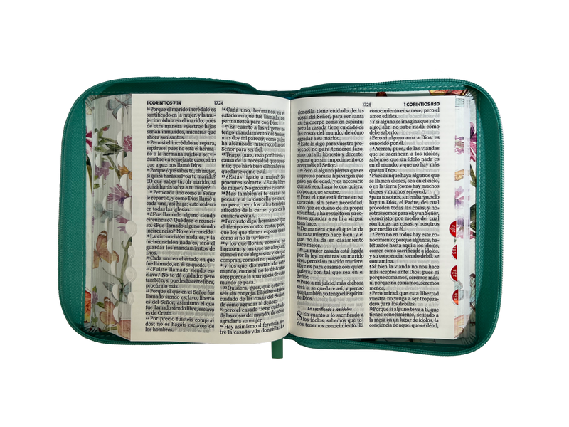 Cargue la imagen en el visor de la galería, Biblia RVR 1960, Tamaño portátil, Cierre zíper, con índice, Letra Grande, imitación piel turquesa mariposas
