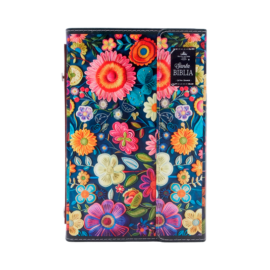 Biblia RVR 1960, Letra Grande, agarradera, cierre magnético, imitación piel floral