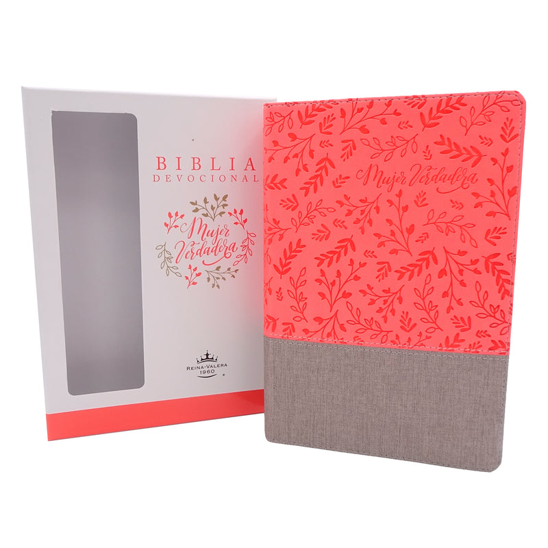 Cargue la imagen en el visor de la galería, Biblia devocional Mujer Verdadera RVR60, imitación piel coral
