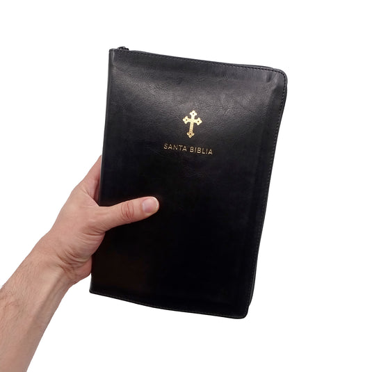 Biblia RVR 1960, Letra Grande, Cierre zíper, imitación piel negra