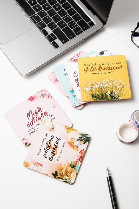 Set de 6 posavasos primavera con versículos bíblicos
