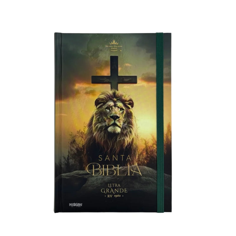 Cargue la imagen en el visor de la galería, Biblia RVR 1960, Tamaño Manual, Letra Grande, tapa dura con elástico León de Victoria
