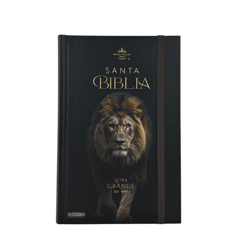 Cargue la imagen en el visor de la galería, Biblia RVR 1960, Tamaño Manual, Letra Grande, tapa dura con elástico negra León de Judá
