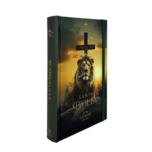 Biblia RVR 1960, Tamaño Manual, Letra Grande, tapa dura con elástico León de Victoria