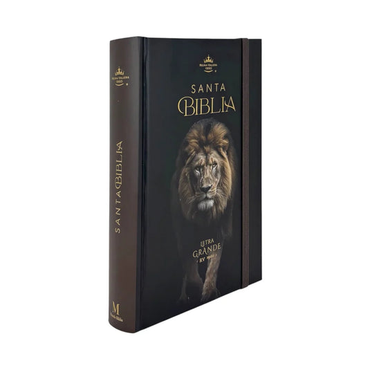 Biblia RVR 1960, Tamaño Manual, Letra Grande, tapa dura con elástico negra León de Judá